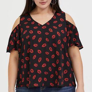 Georgette Flutter Sleeve Cold Shoulder Blouse